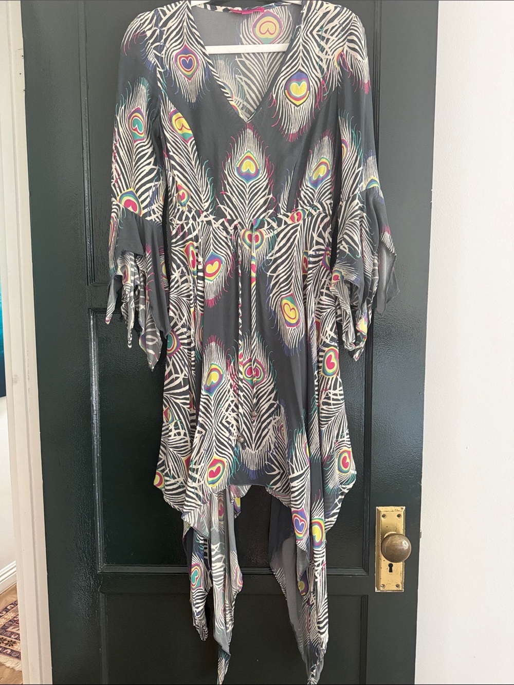Matthew Williamson Peacock-Print V-Neck Handkerchief dress size XS